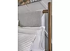 Grey Fabric Upholstered and Contrasting Wooden King Bed Frame with Sling Style Cushioned Headboard - Jarklin