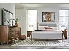 Grey Fabric Upholstered and Contrasting Wooden King Bed Frame with Sling Style Cushioned Headboard - Jarklin