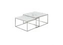 Set of 2 Square Wooden Coffee Table with Metal Legs in Marble White Colour - Kairi