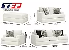 White Fabric Lounge Suite Set  (Armchair + 2 Seater + 3 Seater + Ottoman) - Kialla