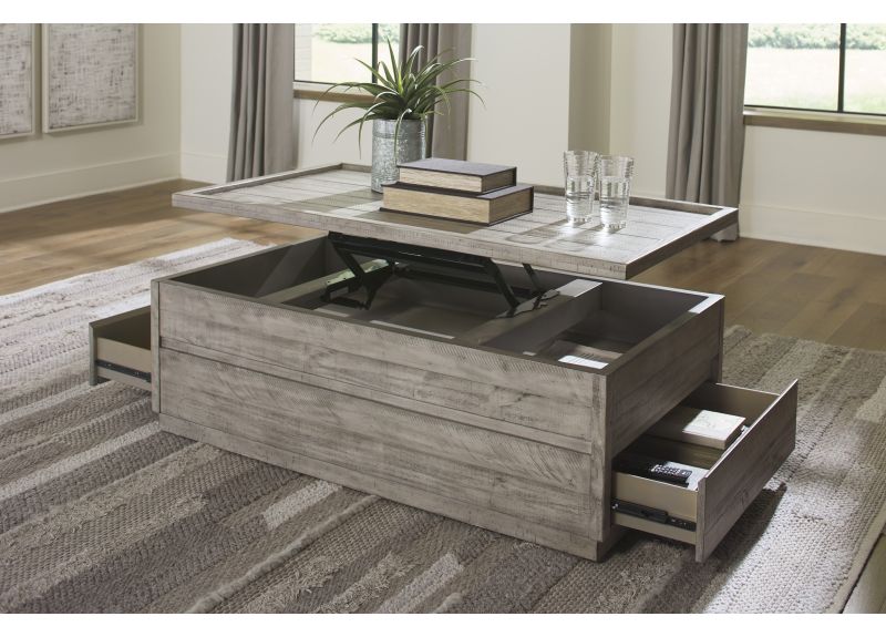 Wooden Rectangular Lift Top Coffee Table with Storages in Urban Style - Jamieson