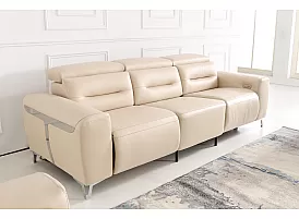 3 Seater Beige Electric Genuine Leather Recliner Lounge - Ryan