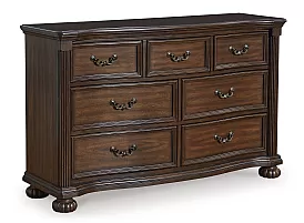 Brown Wooden Dresser and Mirrow with 7 Smooth-Gliding Drawers - Lavinson