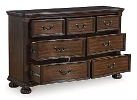 Brown Wooden Dresser and Mirrow with 7 Smooth-Gliding Drawers - Lavinson