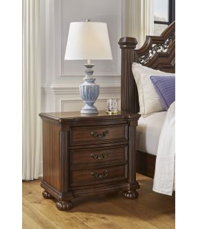 Brown Wooden Bedside Table with 3 Drawers - Lavinson