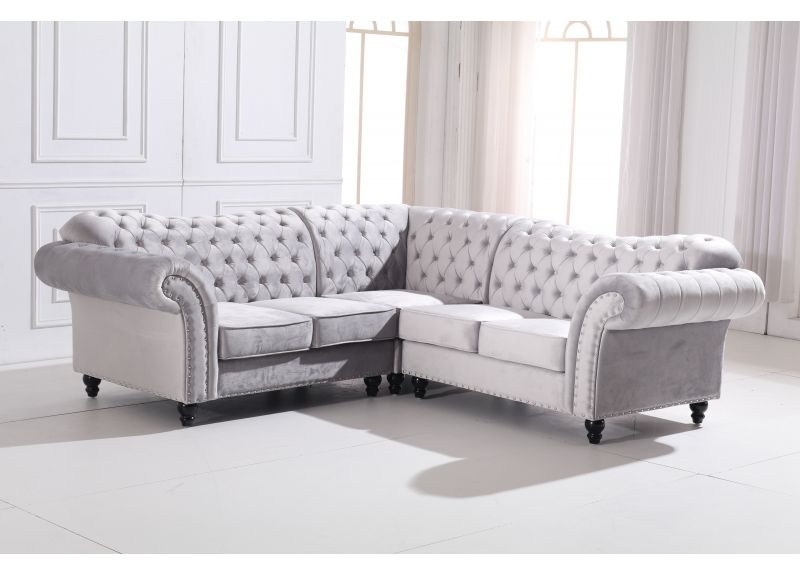St Kilda Chesterfield Style Fabric 5 Seater L-Shape Modular Lounge Suite