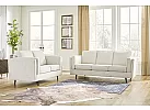 White Fabric Mid-Century Lounge Suite Set (Armchair + 2 Seater + 3 Seater + Ottoman) - Macquarie