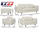 White Fabric Mid-Century Lounge Suite Set (Armchair + 2 Seater + 3 Seater + Ottoman) - Macquarie