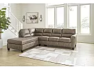 3 Seater Pull Out Queen Size Faux Leather L-Shaped Sofa Bed with Chaise in Brown - Nankin