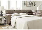 3 Seater Pull Out Queen Size Faux Leather L-Shaped Sofa Bed with Chaise in Brown - Nankin