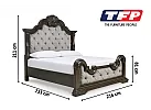 King Size Traditional Wooden Bed Frame with Elegant Curved Patterns and Fabric Upholstery - Newcastle