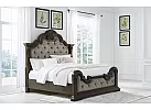 King Size Traditional Wooden Bed Frame with Elegant Curved Patterns and Fabric Upholstery - Newcastle