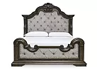 King Size Traditional Wooden Bed Frame with Elegant Curved Patterns and Fabric Upholstery - Newcastle