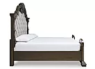 King Size Traditional Wooden Bed Frame with Elegant Curved Patterns and Fabric Upholstery - Newcastle