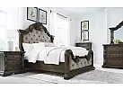 King Size Traditional Wooden Bed Frame with Elegant Curved Patterns and Fabric Upholstery - Newcastle