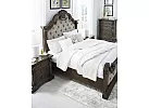 King Size Traditional Wooden Bed Frame with Elegant Curved Patterns and Fabric Upholstery - Newcastle