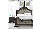 King Size Traditional Wooden Bed Frame with Elegant Curved Patterns and Fabric Upholstery - Newcastle