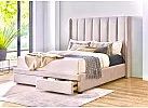 Black/ Beige Plush Fabric Winged King Bed with Footend Storage Drawers - Frankfield