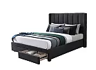 Black/ Beige Plush Fabric Winged King Bed with Footend Storage Drawers - Frankfield