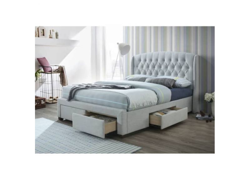 Light Grey Fabric Queen Size Bed with 4 Storage Drawers - Ralgan