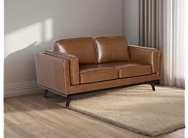 Full Premium Leather 2 Seater Brown Sofa - Ramco