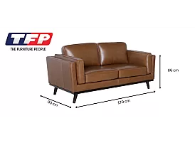 Full Premium Leather 2 Seater Brown Sofa - Ramco