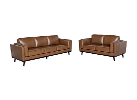 Full Premium Leather 2 Seater Brown Sofa - Ramco