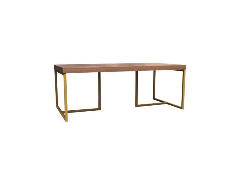 Rectangular Wooden Coffee Table with Gold Legs in Walnut Colour - Shaan