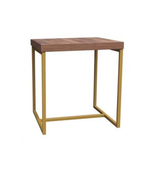 Square Wooden Side Table with Gold Legs in Walnut Colour - Shaan