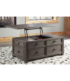 Brown Wooden Lift Top Coffee Table with Storages in Rustic Traditional Style - Wanora