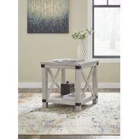 Wooden Rectangular Side Table with Shelf in Rustic Farmhouse Style - Altona