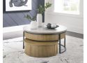 Circular Wooden Lift Top Coffee Table and Rolling Storage Trunk Set of 2 - Fernside
