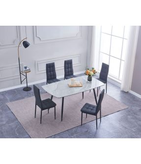 Marble Effect Rectangle Dining Table Set with 6 PU Leather Dining Chairs - Tarneit