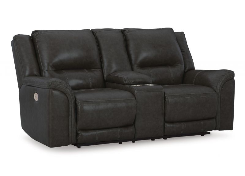 2 Seater Electric Leather Recliner Lounge with Power Headrest and Console in Black Colour - Tremont