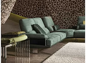 Leather/Fabric 4 Seater Corner Sofa with Adjustable Headrest - Soprano
