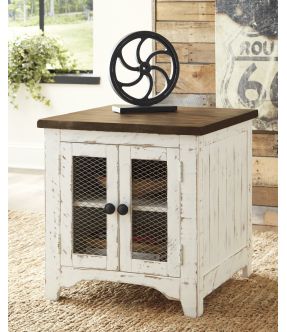Farmhouse White Wooden/Timber Square Side Table with Storage - Macrossan