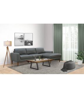 Genuine Leather 3 Seater Contemporary Charcoal Sofa with chaise - Newham