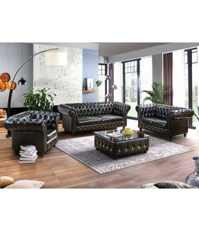 Francis Chesterfield Style Leather Sofa Set (3 Seater + 2 Seater + Arm Chair)