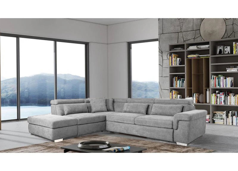 Corner Lounge with Chaise Sofa Bed in Knit Fabric and Adjustable Headrest - Samaria