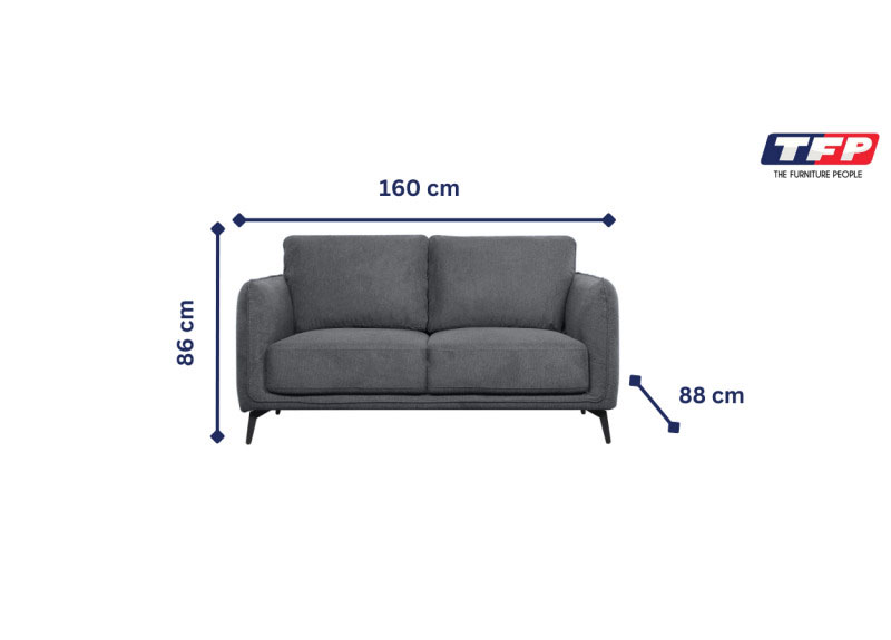 2 Seater Fabric Lounge in Grey Linen - Ballard