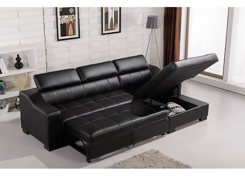 Venus 3 Seater Leather Double Sofa Bed with Storage Chaise