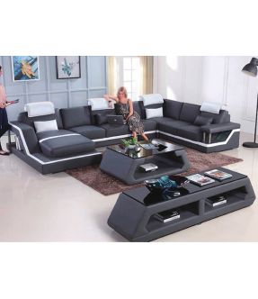 Medellin 7 Seater Leather Lounge Suite with Chaise