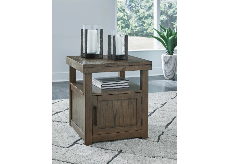 Solid Wooden Rectangular Side Table with 2 Shelves - Benolong