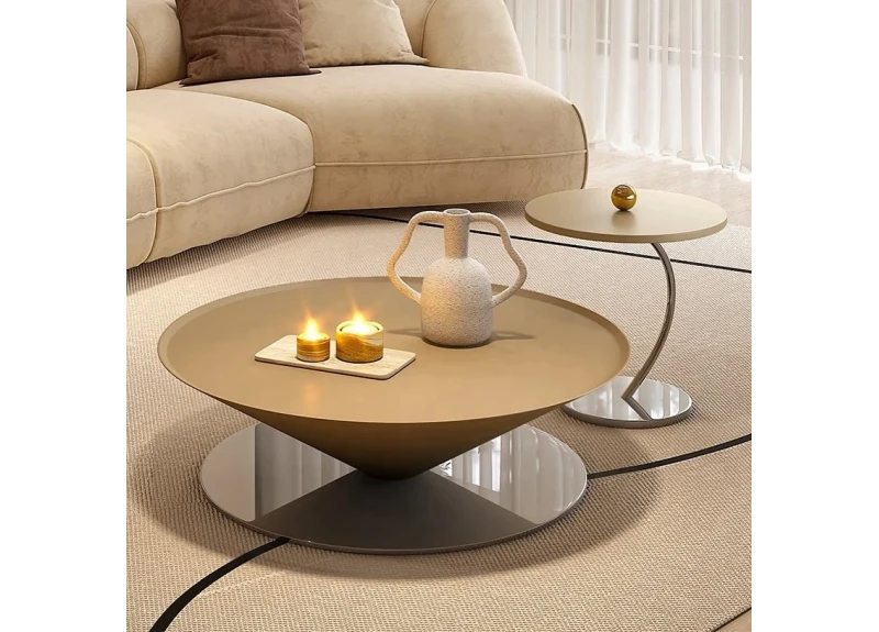 White Round Tempered Glass Coffee Table and Side Table with Stainless Steel Legs - Sarina