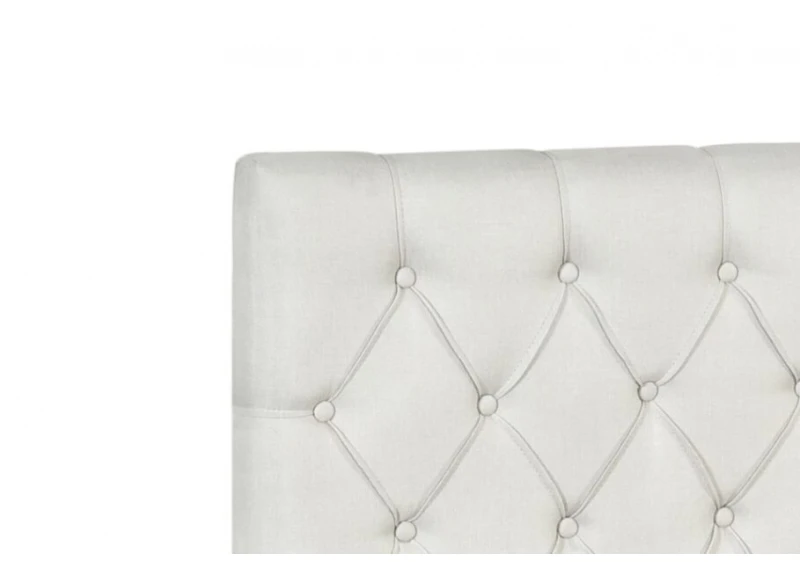 White Fabric King Single Bed with Tufted Buttons - Adelaide