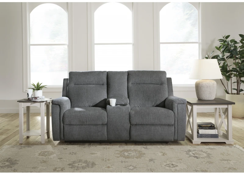 2 Seater Electric Recliner Fabric Sofa with Console in Dark/ Light Grey - Belmont