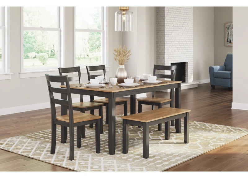 Wooden Rectangle Dining Table with 4 Dining Chairs and Bench - Galong