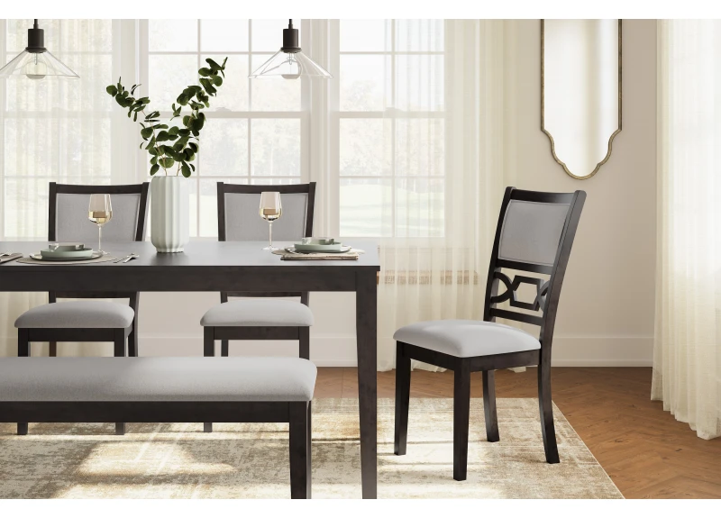 Wooden Rectangle Dining Table with 4 Fabric Dining Chairs and Bench in Light/ Dark Brown - Karakin