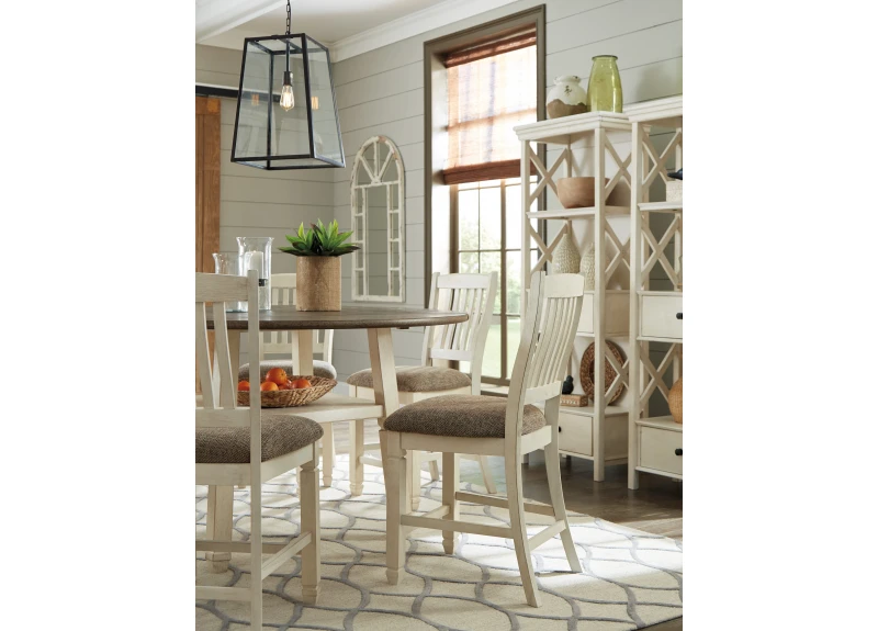 White Wooden Bar Stool with Fabric Upholstery - Watsonia