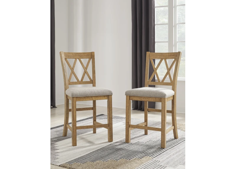 Brown Wooden Bar Stool with Fabric Upholstery - Harman